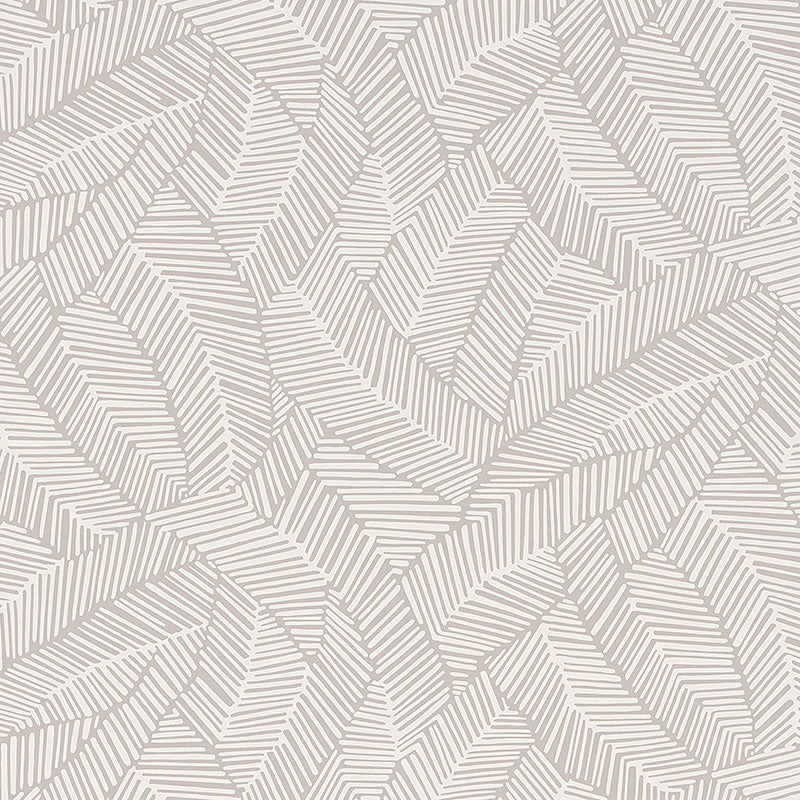 Abstract Leaf Dove wallpaper by Schumacher featuring a graphic leaf pattern in neutral tones.