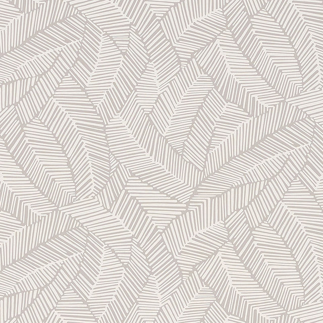 Abstract Leaf Dove wallpaper by Schumacher featuring a graphic leaf pattern in neutral tones.