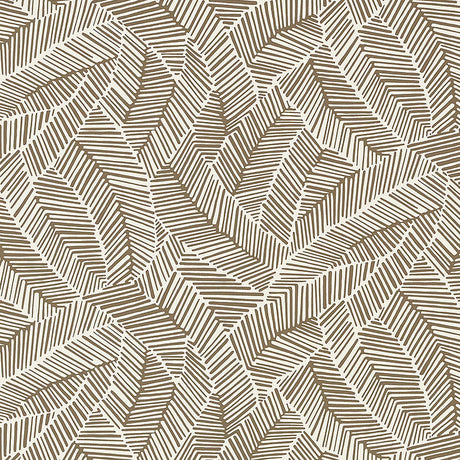 Abstract leaf patterned wallpaper in mocha color from Schumacher's Drawn From Nature collection.