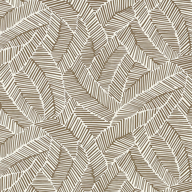 Abstract leaf patterned wallpaper in mocha color from Schumacher's Drawn From Nature collection.