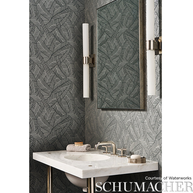 Abstract Leaf Metallic Slate by Schumacher Modern Abstract Wallpaper – Schumacher 5007534