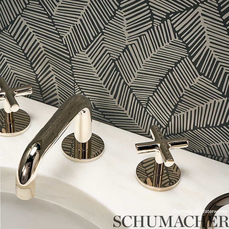 Abstract Leaf Metallic Slate by Schumacher Modern Abstract Wallpaper – Schumacher 5007534