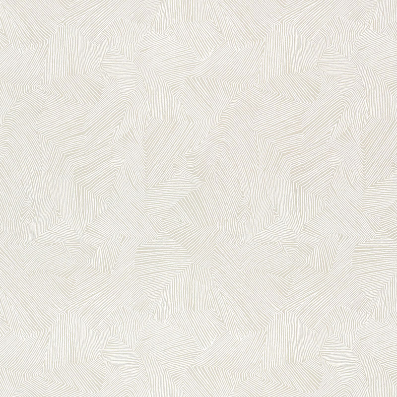 Labyrinth Alabaster wallpaper by Schumacher, featuring a sophisticated geometric pattern in tonal and metallic shades.