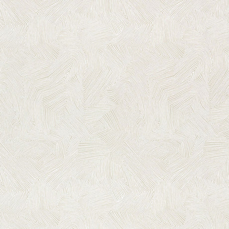 Labyrinth Alabaster wallpaper by Schumacher, featuring a sophisticated geometric pattern in tonal and metallic shades.