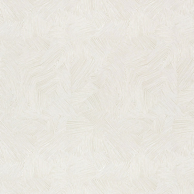 Labyrinth Alabaster wallpaper by Schumacher, featuring a sophisticated geometric pattern in tonal and metallic shades.