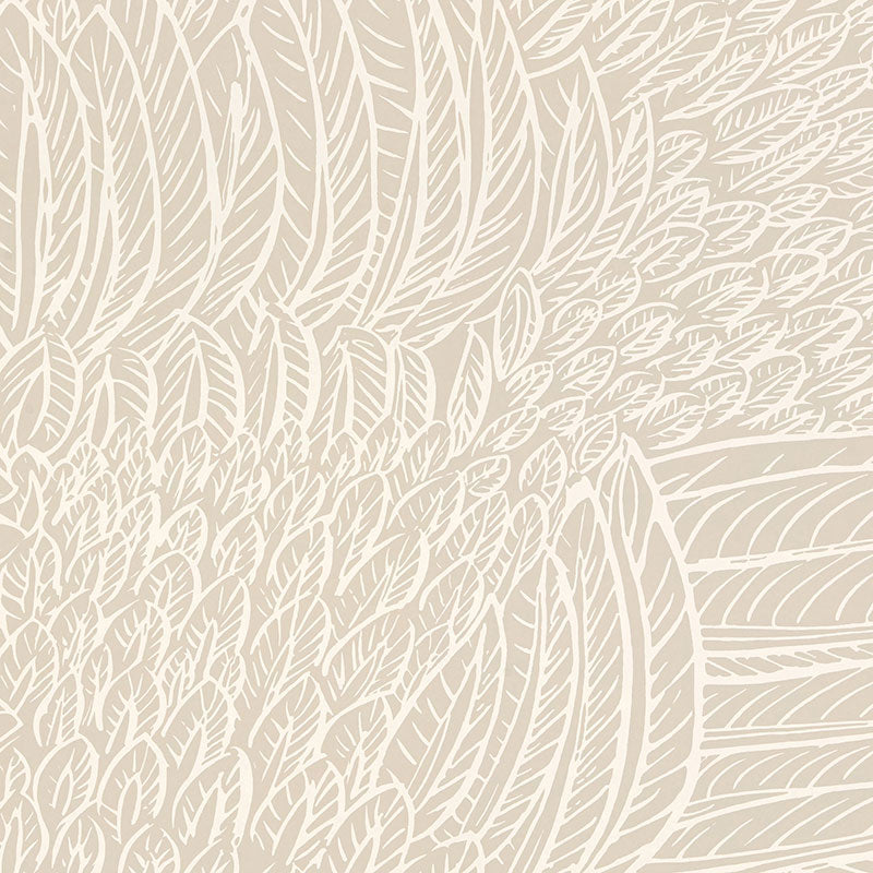FEATHERFEST wallpaper in Natural by Schumacher, featuring a graphic play of stylized feathers inspired by an archival print.