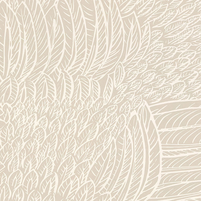 FEATHERFEST wallpaper in Natural by Schumacher, featuring a graphic play of stylized feathers inspired by an archival print.