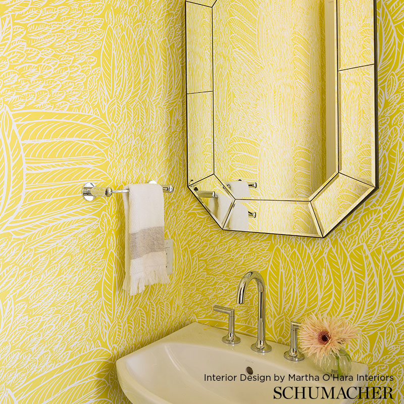 FEATHERFEST Citron Yellow Feather Pattern Wallpaper – Schumacher 5007562