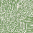 Featherfest Leaf wallpaper by Schumacher, a graphic play of stylized feathers in green and white, shown in interior settings.