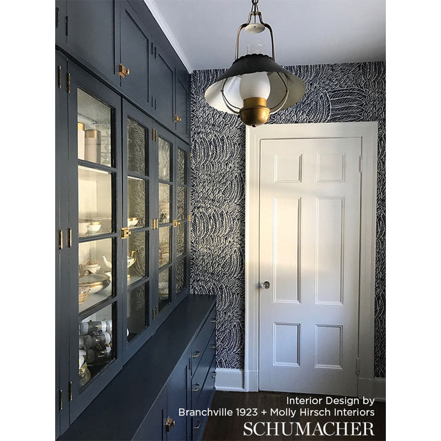 Featherfest Slate by Schumacher Graphic Feather Wallpaper – Schumacher 5007564