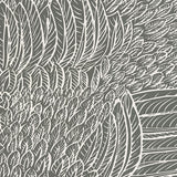 Featherfest Slate wallpaper by Schumacher featuring a graphic play of stylized feathers in a slate colorway, shown in a modern interior setting.