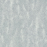 Drizzle Dove wallpaper by Schumacher, a subtle dotted pattern in soft grey and white, shown in detail and installed in a modern interior.