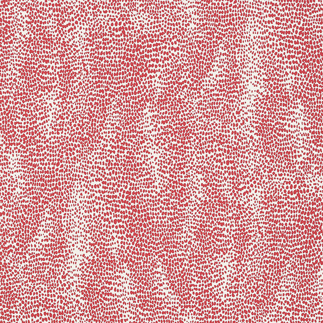 Drizzle Rouge abstract painterly wallpaper by Schumacher, featuring a dappled raindrop and leopard spot pattern in red.
