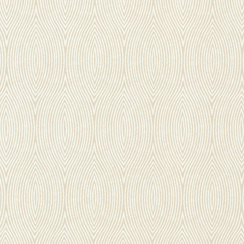 Bark wallpaper in a natural colorway featuring graphic concentric ogee wood grain patterns by Schumacher.