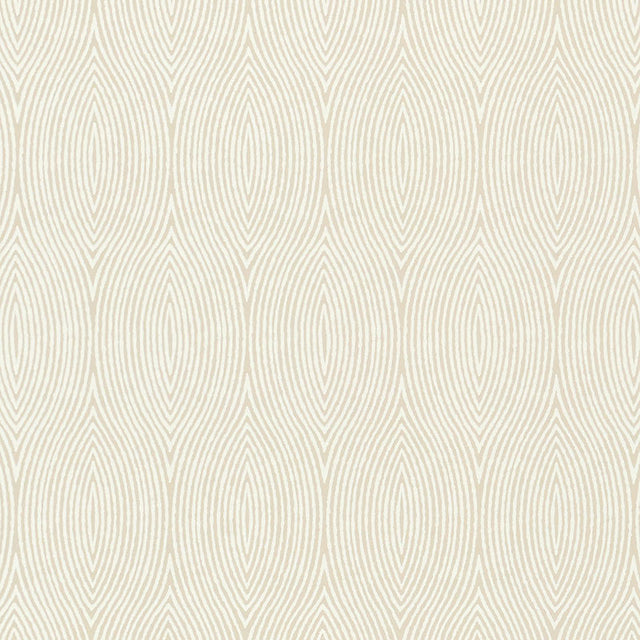 Bark wallpaper in a natural colorway featuring graphic concentric ogee wood grain patterns by Schumacher.