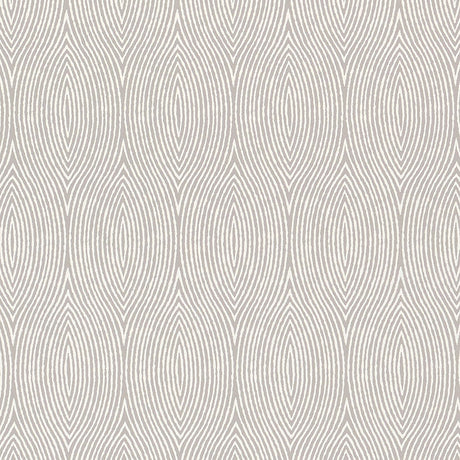 Bark Fog wallpaper by Schumacher featuring graphic concentric wood grain ogee pattern in neutral tones
