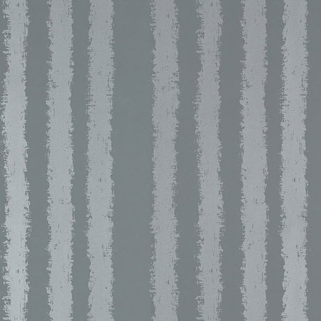 Tree Stand wallpaper in Slate Shimmer by Schumacher features irregular vertical stripes with softly blurred edges in a shimmering slate colorway.