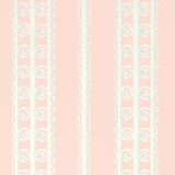 Wicker Stripe wallpaper in Frangipani by Schumacher, featuring a decorative stripe pattern inspired by wickerwork, shown in a pastel colorway.