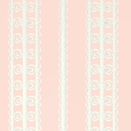 Wicker Stripe wallpaper in Frangipani by Schumacher, featuring a decorative stripe pattern inspired by wickerwork, shown in a pastel colorway.