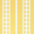 Wicker Stripe wallpaper in Lemon Blossom by Schumacher, featuring a yellow background with white wicker-inspired vertical stripes. Shown in a styled bedroom interior.
