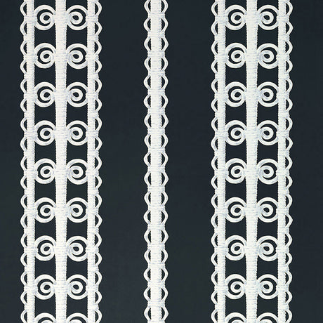 Wicker Stripe wallpaper in Licorice by Schumacher, featuring a bold vertical stripe pattern with a lace-like motif.