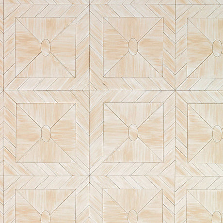 Bone Frame wallpaper in Natural by Celerie Kemble for Schumacher, featuring a geometric bone inlay-inspired pattern in neutral tones.