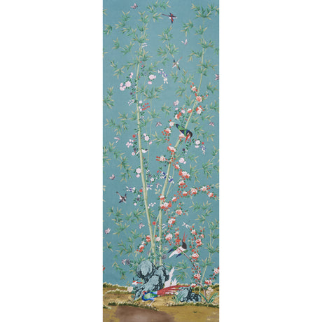 Brighton Pavilion Panel wallpaper by Miles Redd for Schumacher, featuring a scenic botanical and bird motif in multi colors.