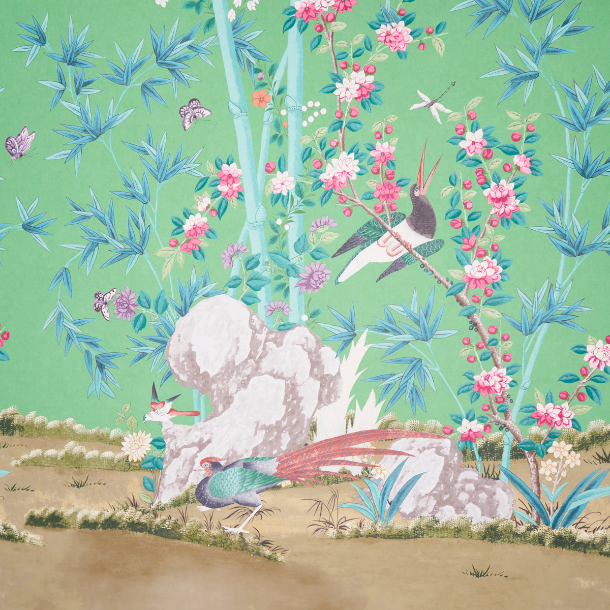 Brighton Pavilion Panel Emerald by Miles Redd Chinoiserie Wallpaper Panel – Schumacher 5007743
