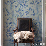 Brighton Pavilion Panel Blue Botanical Bird Wallpaper – Schumacher 5007744