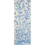 Brighton Pavilion Panel wallpaper in blue featuring a scenic botanical and bird design by Schumacher.