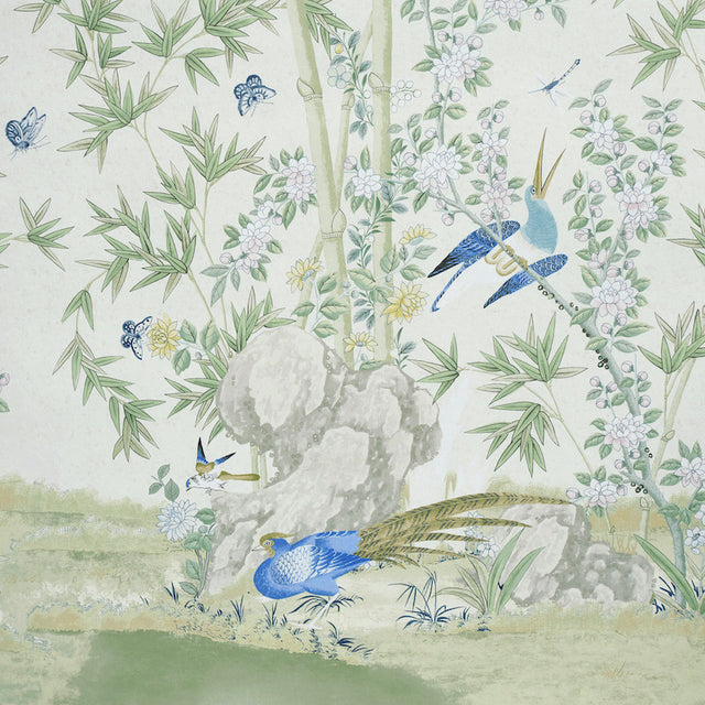 Brighton Pavilion Panel Green Botanical Bird Wallpaper – Schumacher 5007745