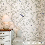 Brighton Pavilion Panel Green Botanical Bird Wallpaper – Schumacher 5007745