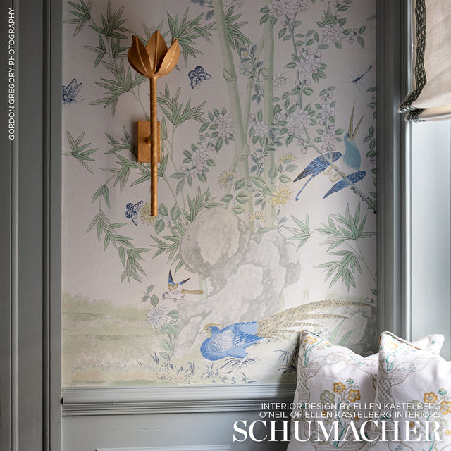 Brighton Pavilion Panel Green Botanical Bird Wallpaper – Schumacher 5007745