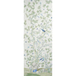 Brighton Pavilion Panel wallpaper in green by Schumacher, featuring a scenic botanical and bird motif inspired by an 18th-century document.