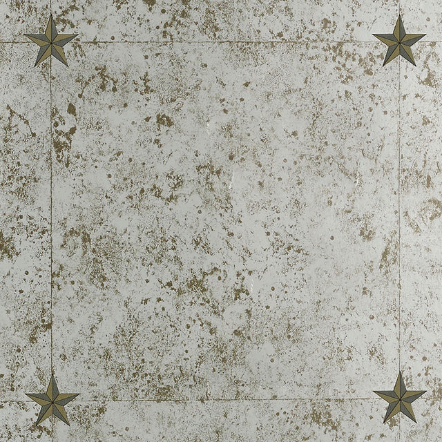 Glass Paneling Silver wallcovering by Schumacher, designed by Miles Redd, featuring a mirrored antique glass effect with star details.