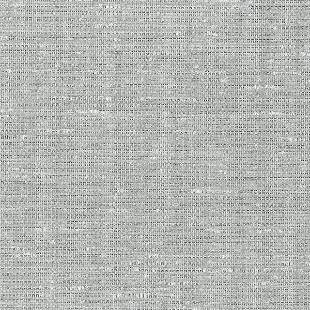 Anodized Raffia Platinum wallpaper with a thick-weave raffia texture and shimmered finish by Schumacher.