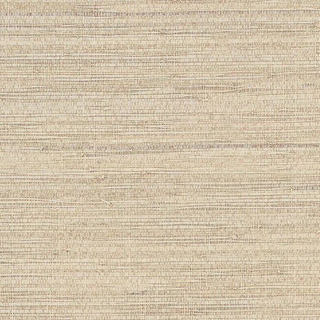 Burnished Raffia wallpaper in Burnished Ivory by Schumacher, featuring layered natural raffia strips with a shimmery metallic finish.