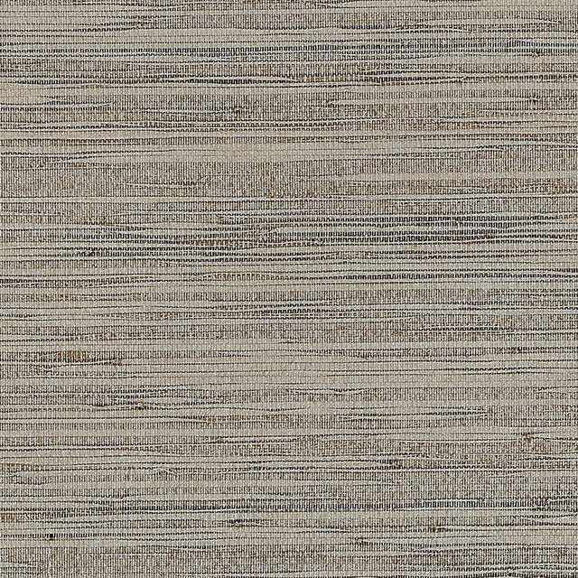 Burnished Raffia wallpaper in Burnished Silver by Schumacher, featuring layered natural raffia strips with a shimmery metallic finish.
