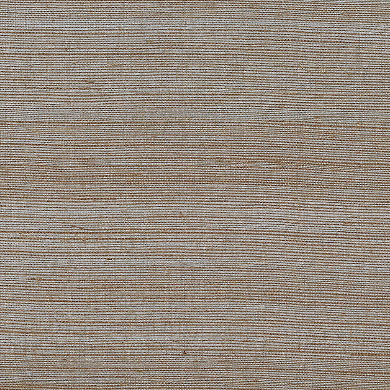 Close-up of Schumacher Hemp Shimmer wallpaper in Cocoa Shimmer, showing natural hemp texture with a subtle metallic sheen.
