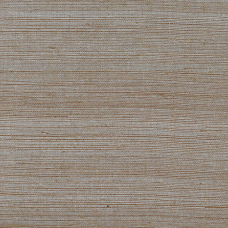 Close-up of Schumacher Hemp Shimmer wallpaper in Cocoa Shimmer, showing natural hemp texture with a subtle metallic sheen.