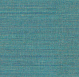 Peacock Shimmer hemp wallcovering with a subtle metallic sheen by Schumacher, shown in a teal blue textured finish.
