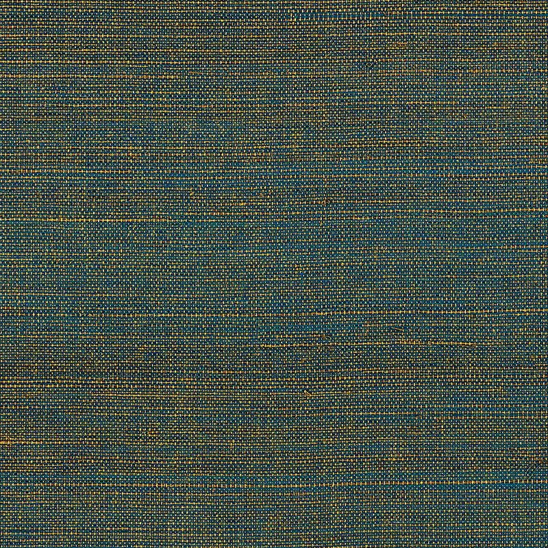 Close-up of Schumacher Hemp Shimmer Sapphire Shimmer natural hemp wallcovering with subtle metallic sheen