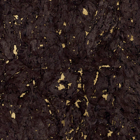 Obscura Burnished Gold cork wallcovering by Schumacher, featuring a rich, textured surface with gold flecks.