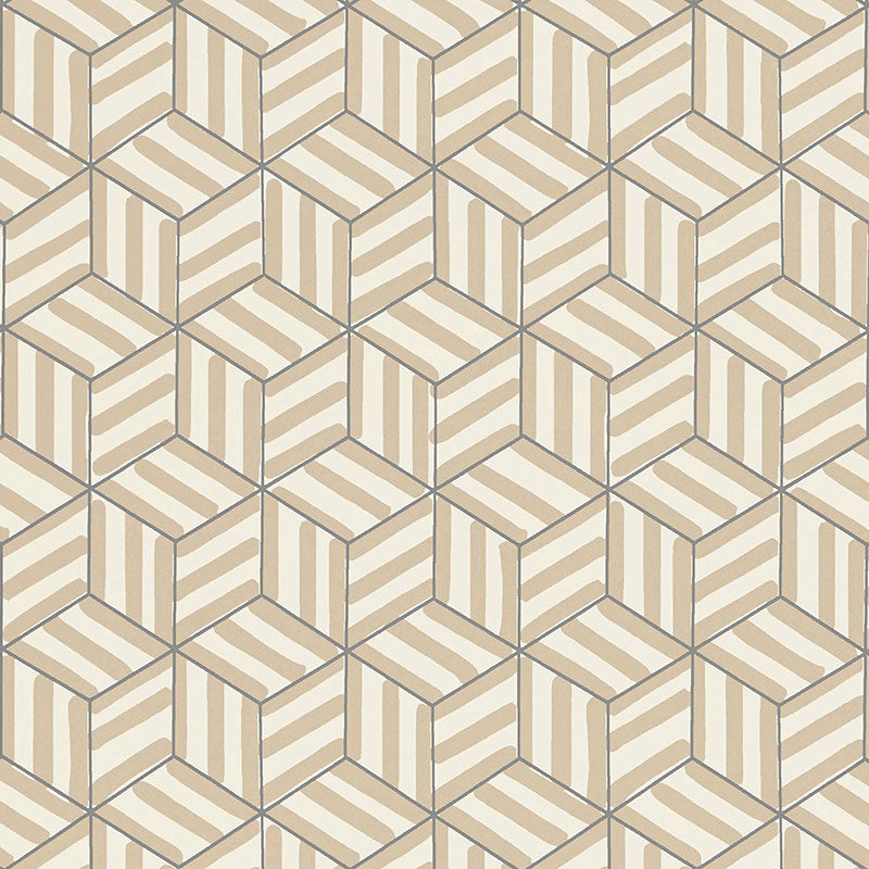 TUMBLING BLOCKS wallpaper in greige by Schumacher, geometric cube pattern from the Miles Redd collection
