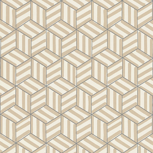 TUMBLING BLOCKS wallpaper in greige by Schumacher, geometric cube pattern from the Miles Redd collection