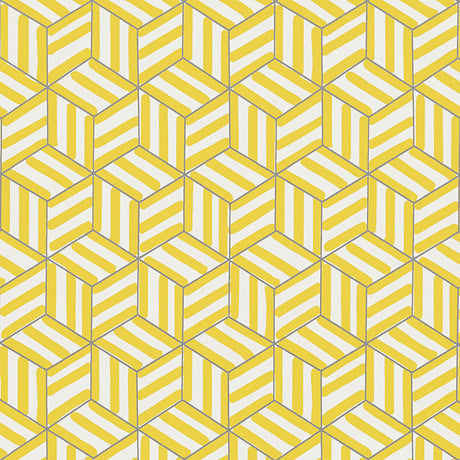 TUMBLING BLOCKS wallpaper in citron yellow by Schumacher, geometric hand-drawn pattern by Miles Redd