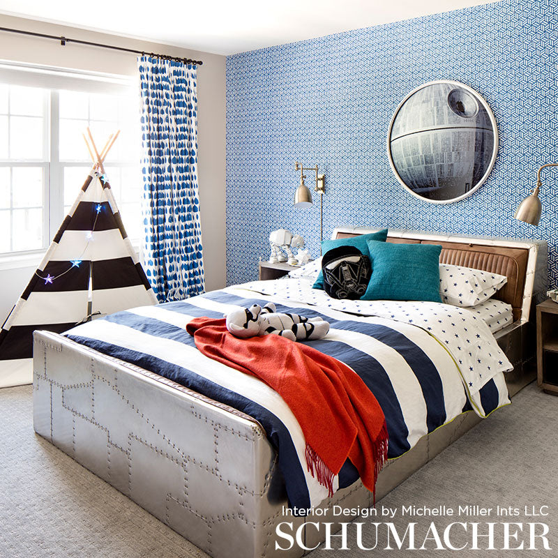 TUMBLING BLOCKS Cobalt Blue Geometric Wallpaper by Schumacher – 5007962