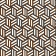 TUMBLING BLOCKS geometric chocolate brown and white wallpaper by Schumacher shown in a bathroom interior and close-up pattern view.