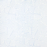 Deconstructed Stripe wallpaper in cobalt blue by Schumacher, modern geometric linear pattern, shown in room and detail views