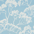 Timber! wallpaper in Cloud by Schumacher features a hand-drawn tree motif in a soft blue and white colorway, perfect for adding a natural, artistic touch to interiors.